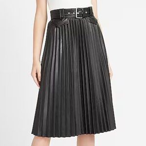 Express | High Waisted Faux Vegan Leather Midi Skirt
